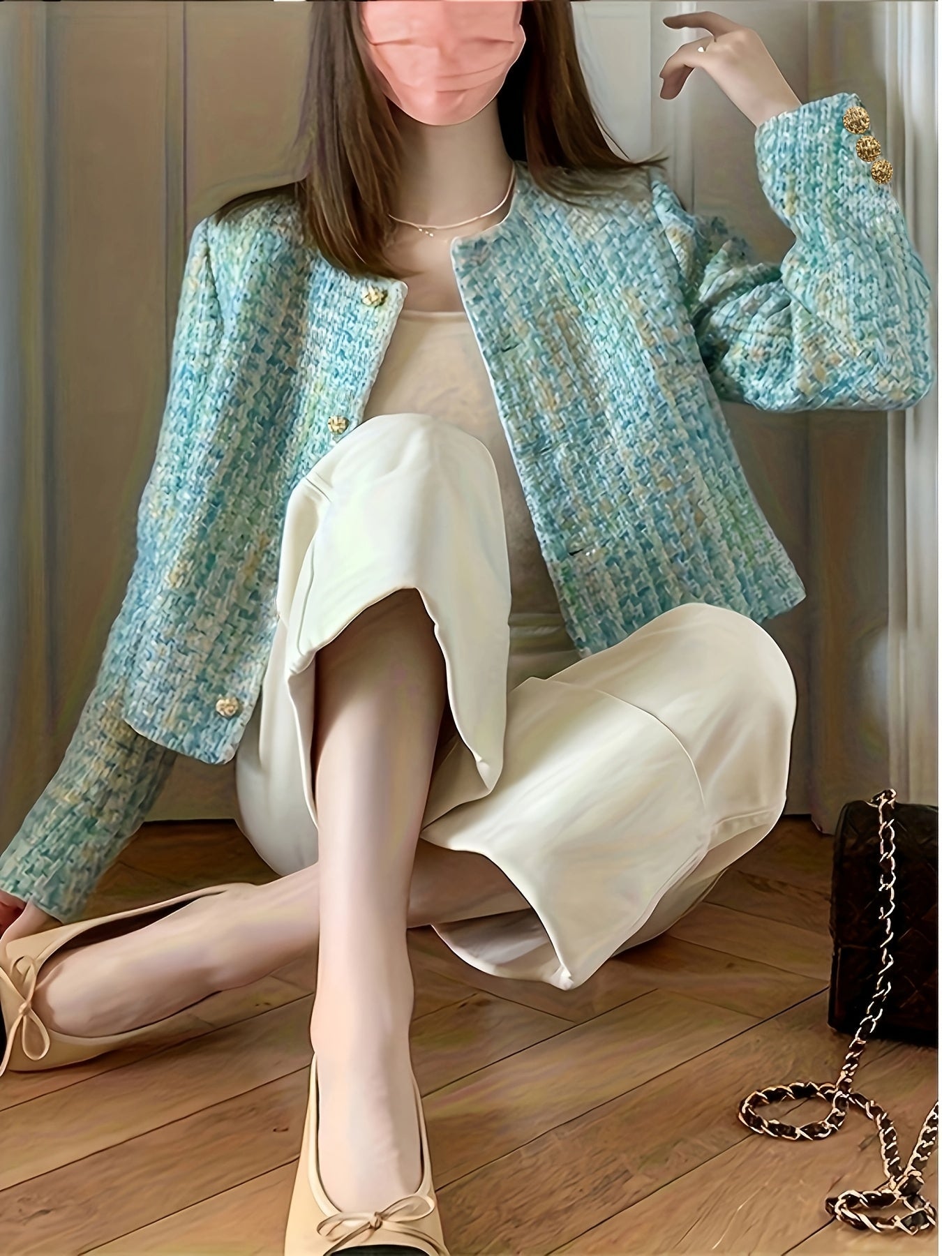 Émilie Teal Tweed Blazer