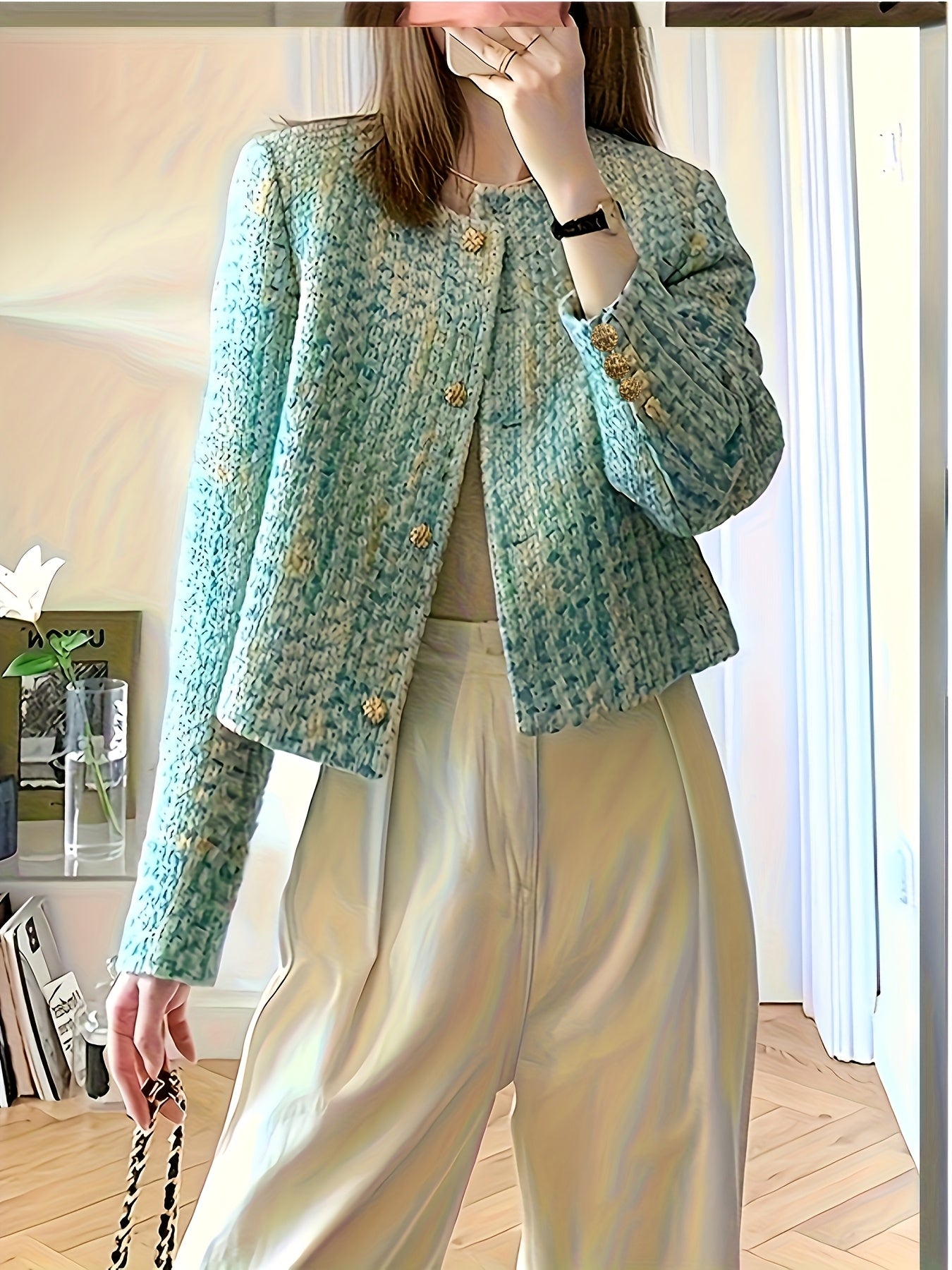 Émilie Teal Tweed Blazer