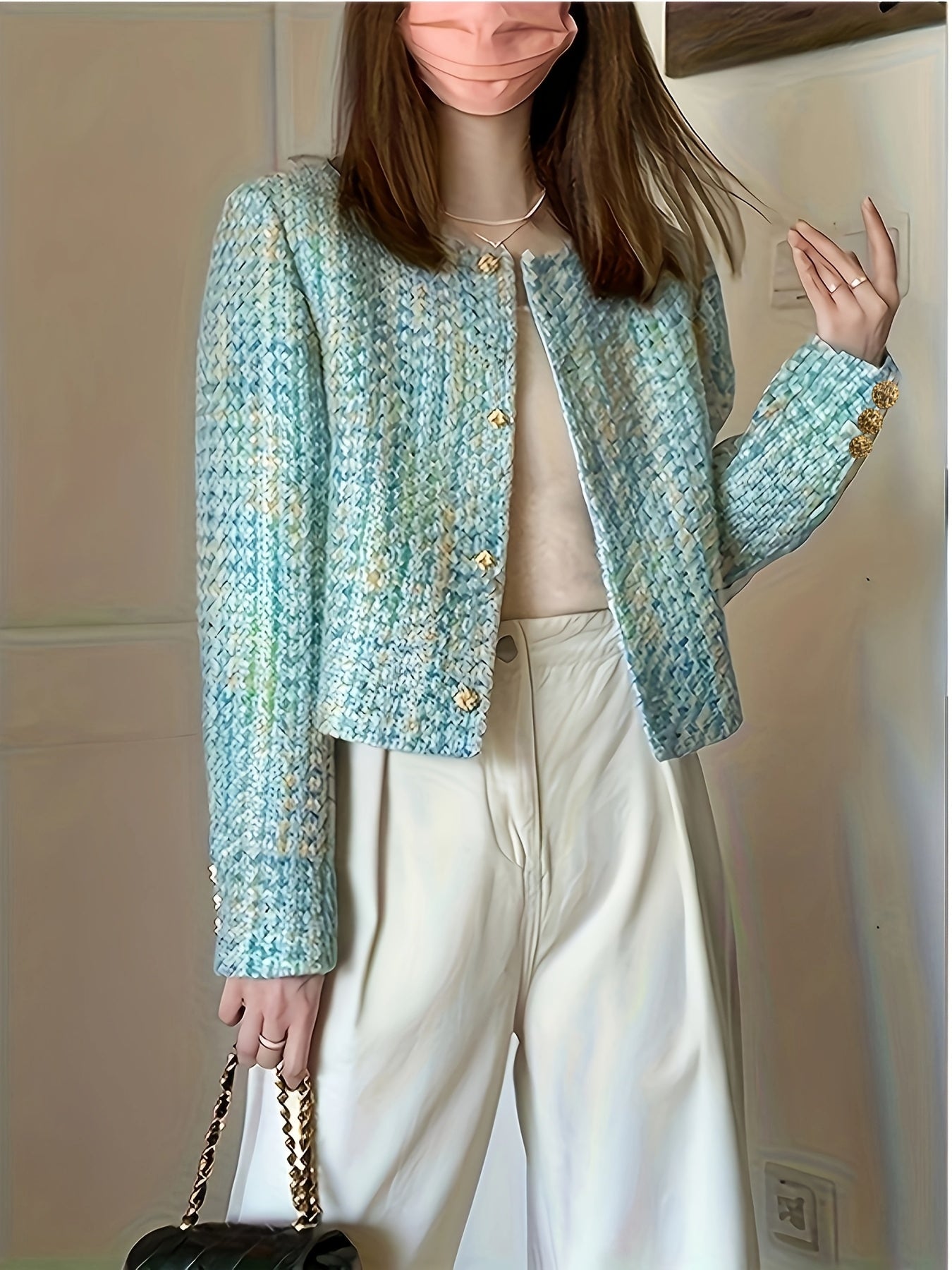 Émilie Teal Tweed Blazer